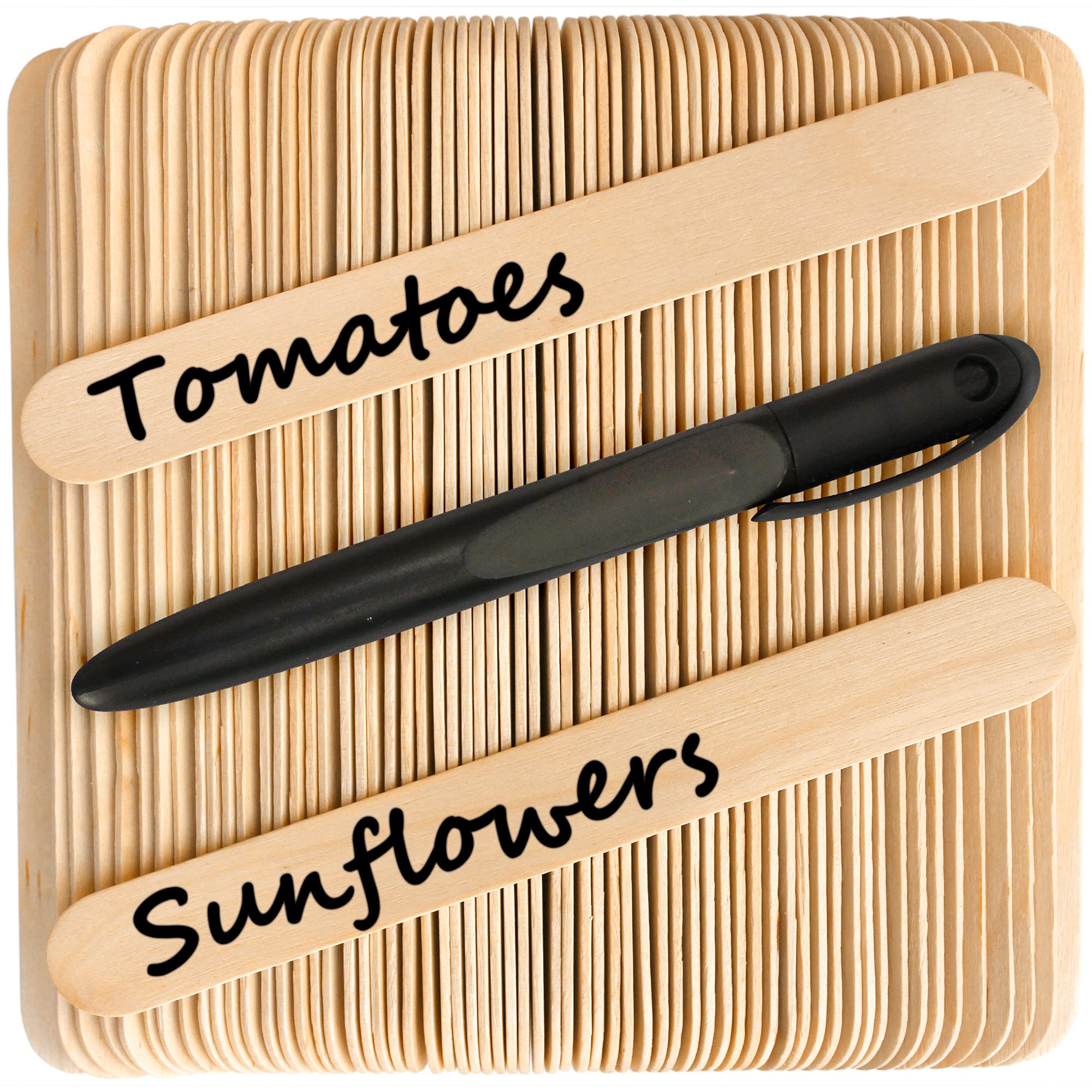 62 x Long Wooden Seed Plant Marker Labels Tags - Environmentally Friendly, Plus Black Garden Pen with Waterproof Ink, Grow Your own, Gardening Equipment, Veg Growing Equipment, Plant Tags