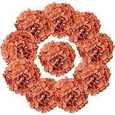 AVIVIHO 10pcs Burnt Orange Artificial Flowers Fake Hydrangeas Flowers Heads Full Hydrangea Silk Flowers with Stems for Fall Wedding Home Party Shop Baby Shower Decoration