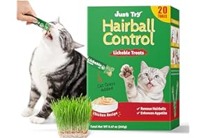 Just Try Hairball Control, Functional, Creamy Lickable Purée Cat Treat with Taurine & Vitamin E, 0.5 Ounces Each, 20 Tubes