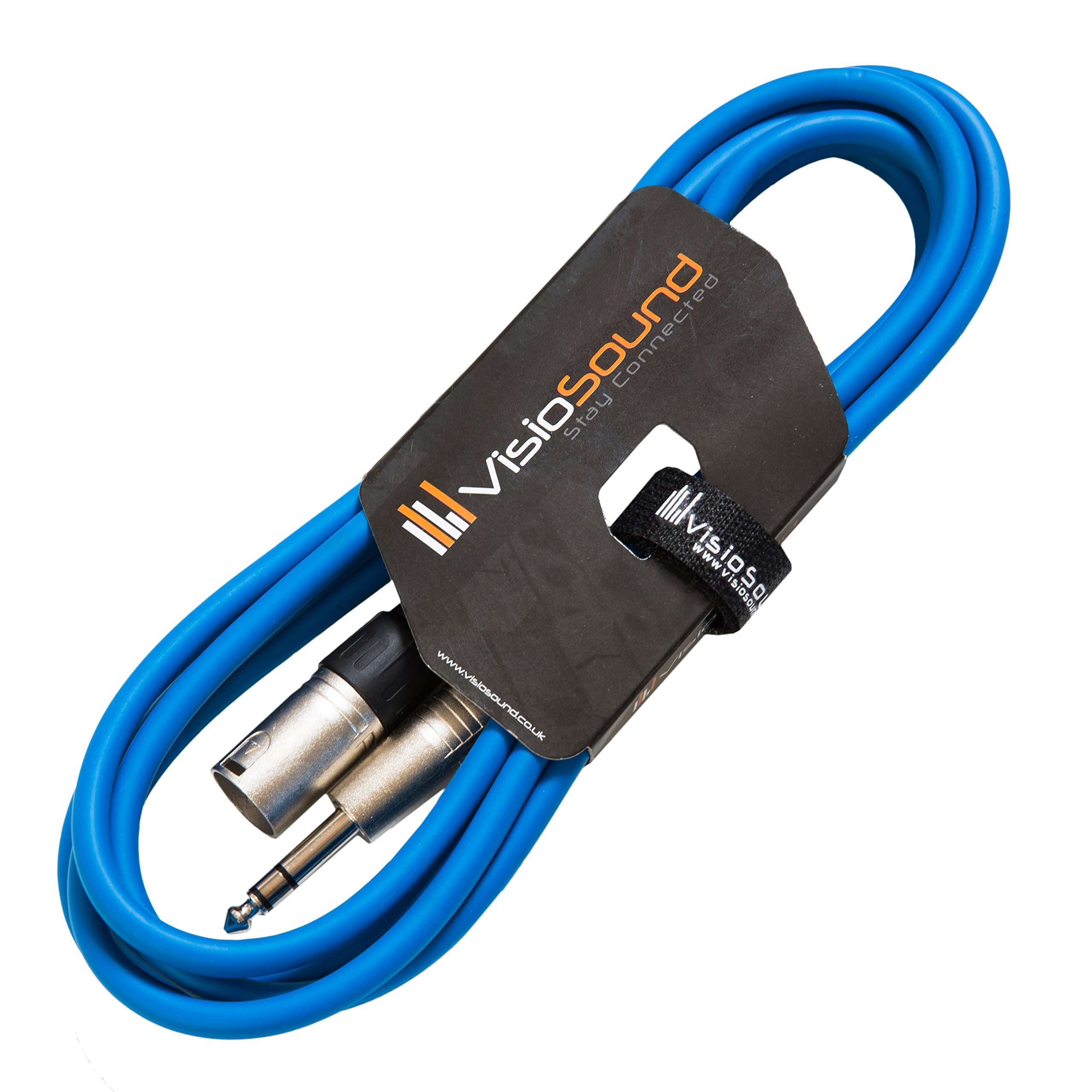 VisioSound Male XLR to 6.35mm Stereo TRS Jack Lead/Balanced Signal/Audio Speaker Cable 3m Blue