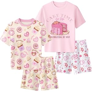 Yoofoss Toddler Girl Pajamas 100% Organic Cotton 4 Piece Short Sleeve Summer Pajama Set Kids Pajamas Snug Fit Pjs Set