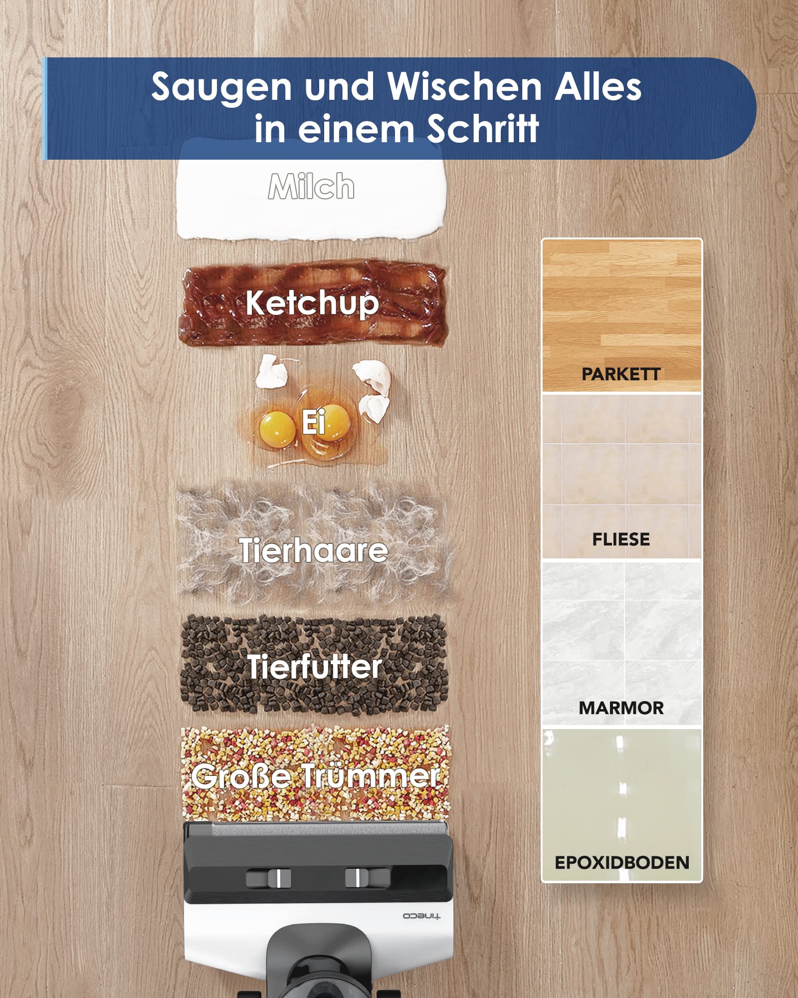 Tineco Floor One S5 Smart Nass-Trocken-Sauger mit iLoop Technologie, All-in-One-Nass Trockensauger Kabellos mit Dual-Tank-Design | Selbstreinigung LED-Display für Harte Boden,Tierhaare 2