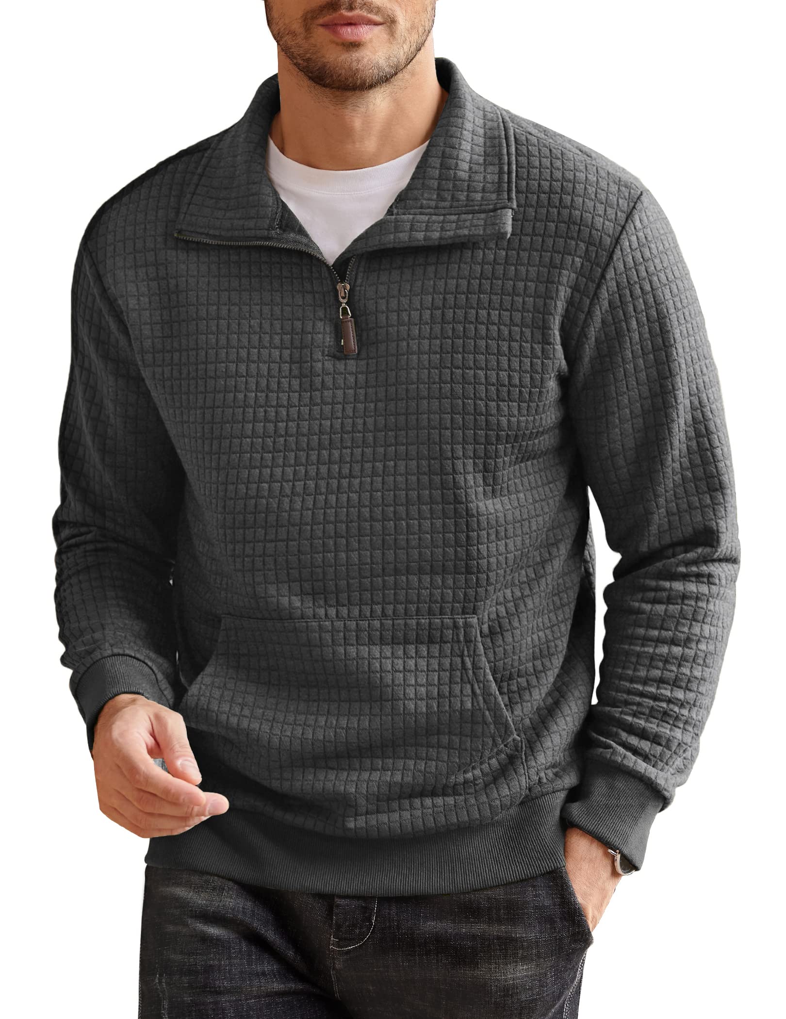 COOFANDY Mens Quarter Zip Sweatshirt Long Sleeve Casual Waffle Pullover Hoodies with Pocket