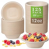 Gezond 125 Pack Compostable Bowls 12 oz Disposable Paper Bowls Eco-Friendly Sugarcane Bowls Natural Biodegradable Bowls for H