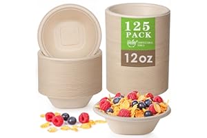 Gezond 125 Pack Compostable Bowls 12 oz Disposable Paper Bowls Eco-Friendly Sugarcane Bowls Natural Biodegradable Bowls for H