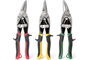 HURRICANE 3 pc Aviation Tin Snips Set, Metal Cutter Shears for Cutting Sheet Metal, Chrome Vanadium Steel, Straight Left and 