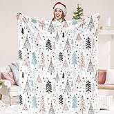 JarThenaAMCS Christmas Fuzzy Blanket Pastel Xmas Tree Throw Blanket 50 x 60 Inch Blue Pink Forest Blanket for Winter Home Chair Sofa Couch Bed