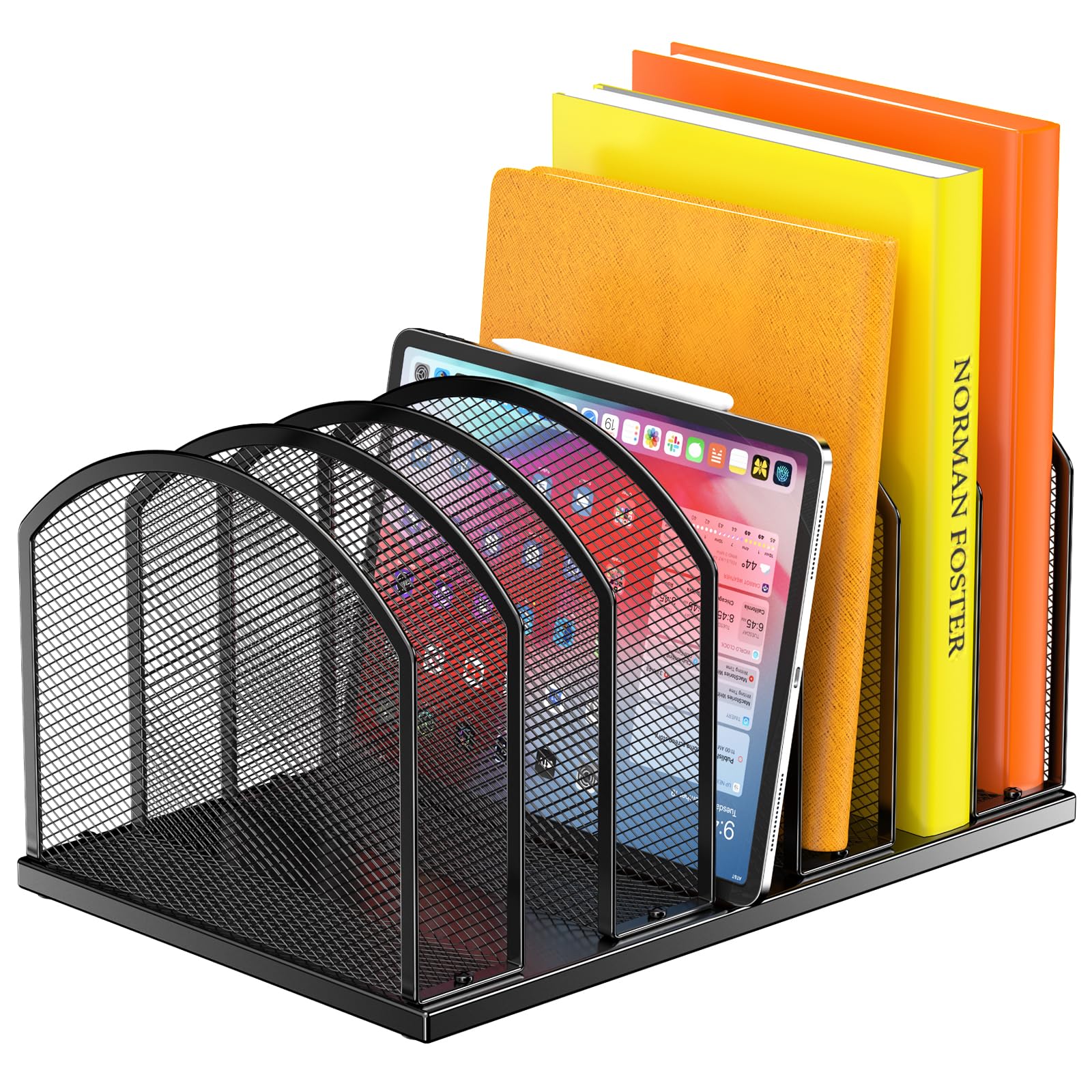Photo 1 of 7-Section Metal Upright File Sorter Organizer?Office Small Letter Sorter Desktop File Organizer Metal Mesh Iron Sole, Black
