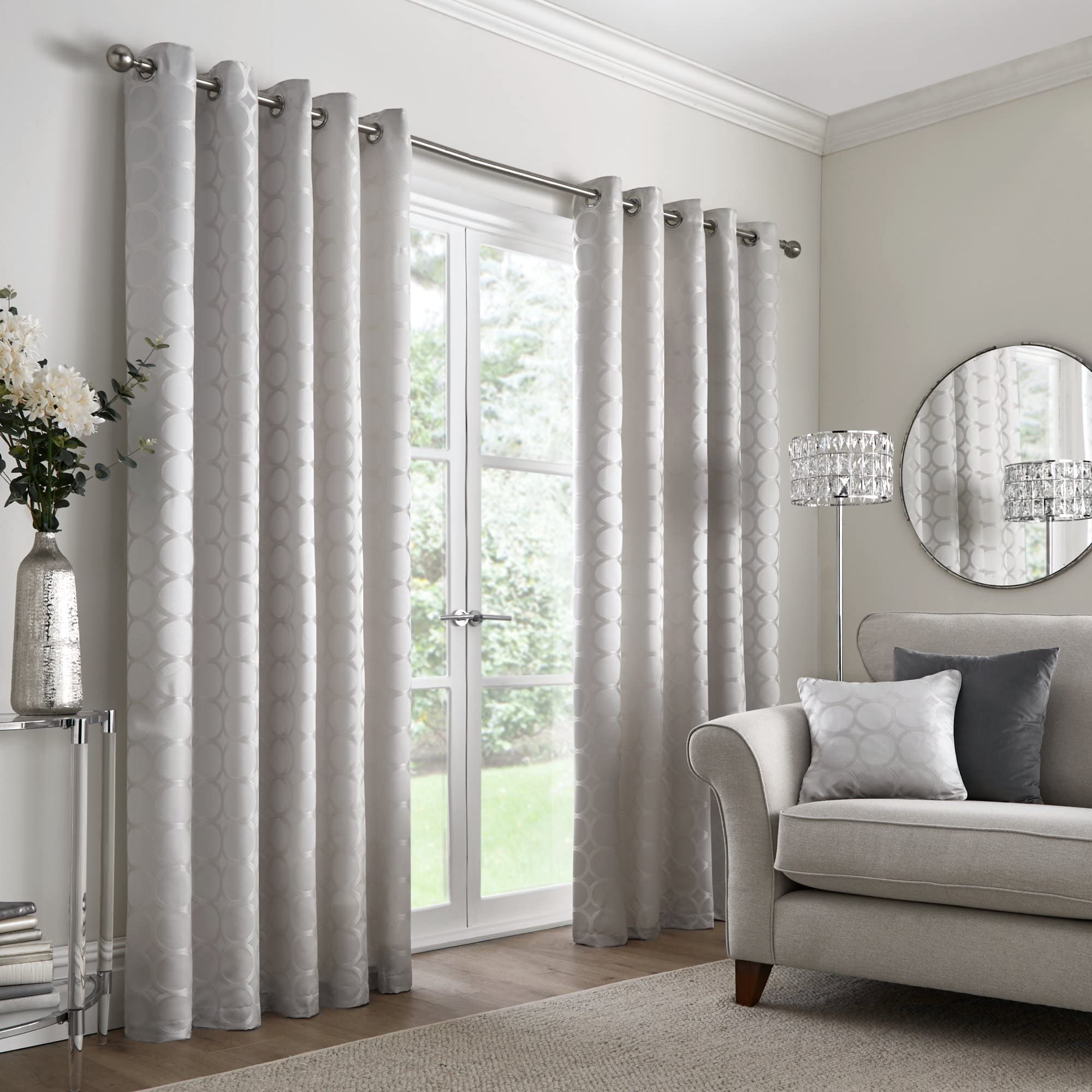 Appletree Boutique - Cassina - Jacquard Pair of Eyelet Curtains - 46" Width x 72" Drop (117 x 183cm) in Silver