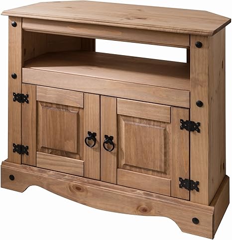 Mews Corona TV-Eckschrank, massives Holz, gewachstes Kiefernholz