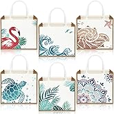 Coume 6 Pack Beach Burlap Tote Bags Bulk Large Beach Jute Tote Bag with Handles 14.2" x 12.6" x 7.5" for DIY Bridesmaid Gift(Colorful)