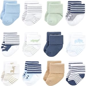 Luvable Friends Basics Unisex Baby Cozy Terry Baby Sock 12-Pack, Wilderness Walk, 0-6 Months