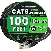 CableGeeker Cat 6 Flat Ethernet Cable 100ft, 10Gbps, Black | 30AWG OFC, 550MHz, Snagless Gold-Plated RJ45, Flat Low-Profile D