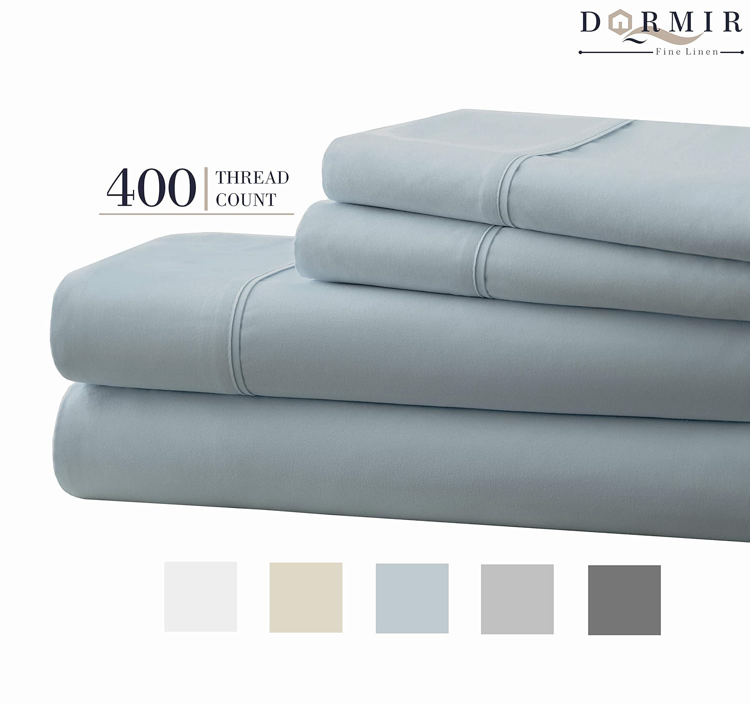 400 Thread Count 100 Cotton Sheet Blue Queen Sheets Set, 4