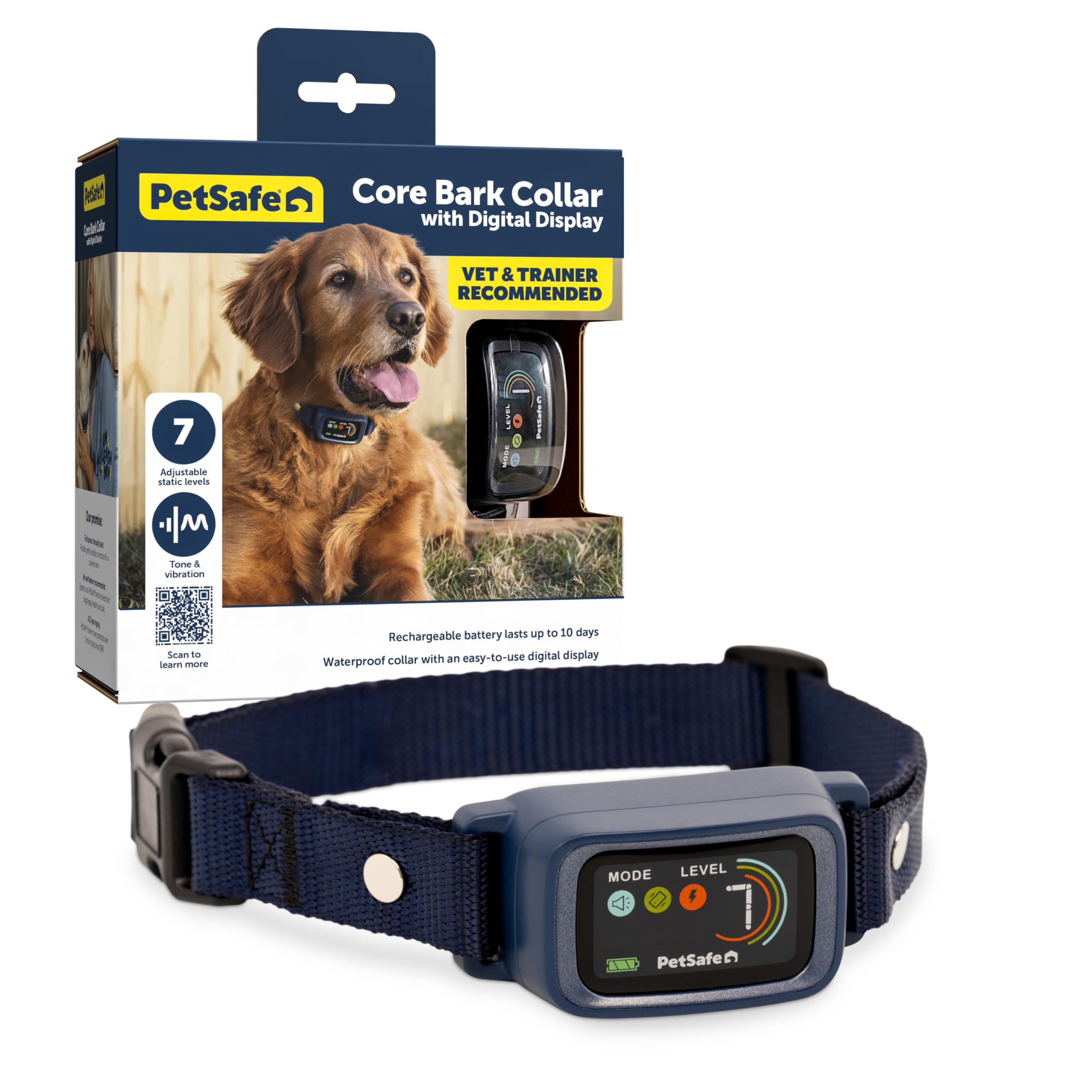 Photo 1 of PetSafe Core Digital Dog Bark Collar – Waterproof Anti-Bark Training Device – Tone, Vibration and Static Correction – Illuminated Digital Display – for Small Medium or Large Dogs 8 lb. and Up