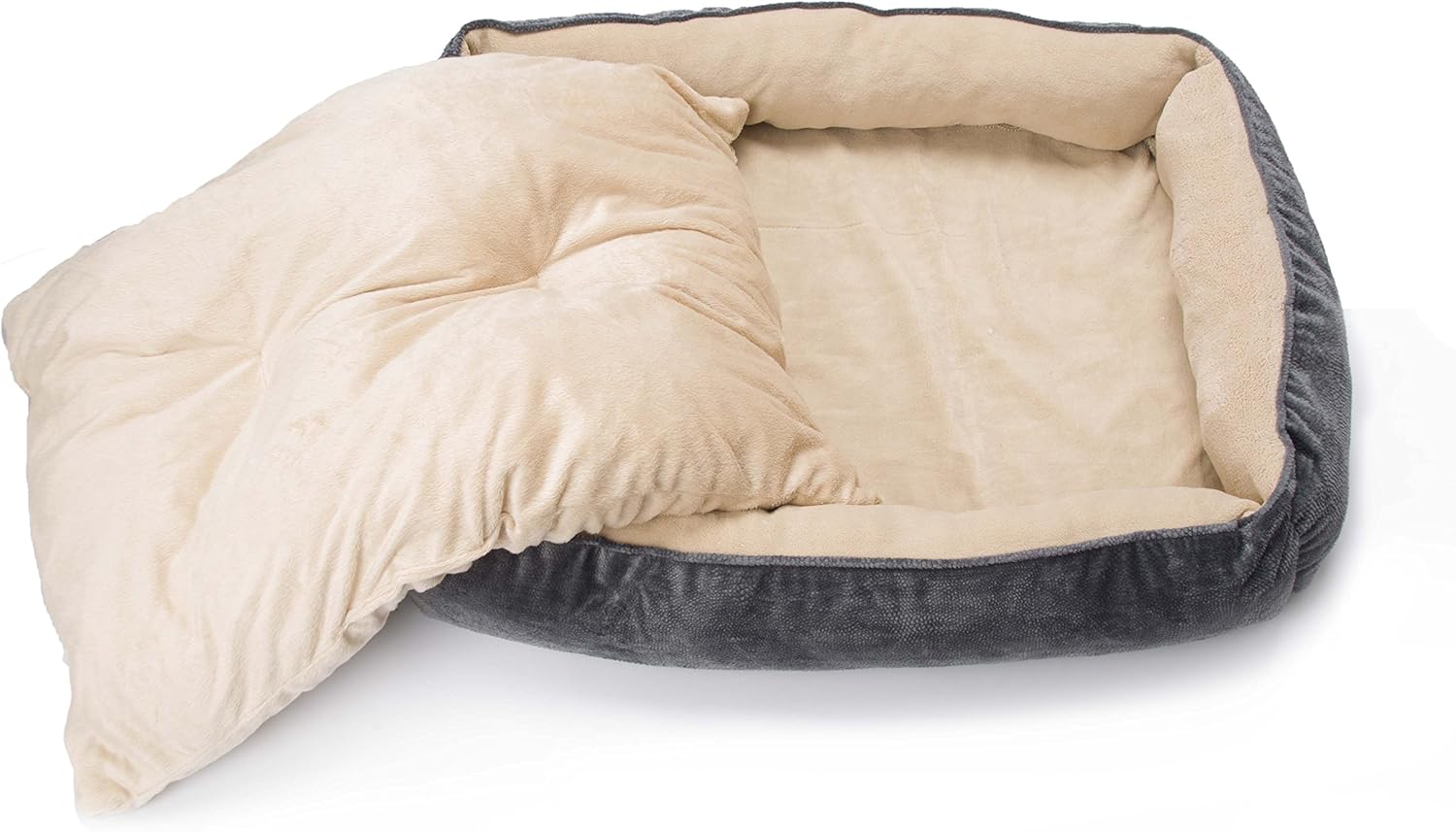 long rich Textiles 2-in-1 Rectangle Ultra-Soft Dog & Pet Bed, Large, Burn Out Gray, by Happycare Textiles