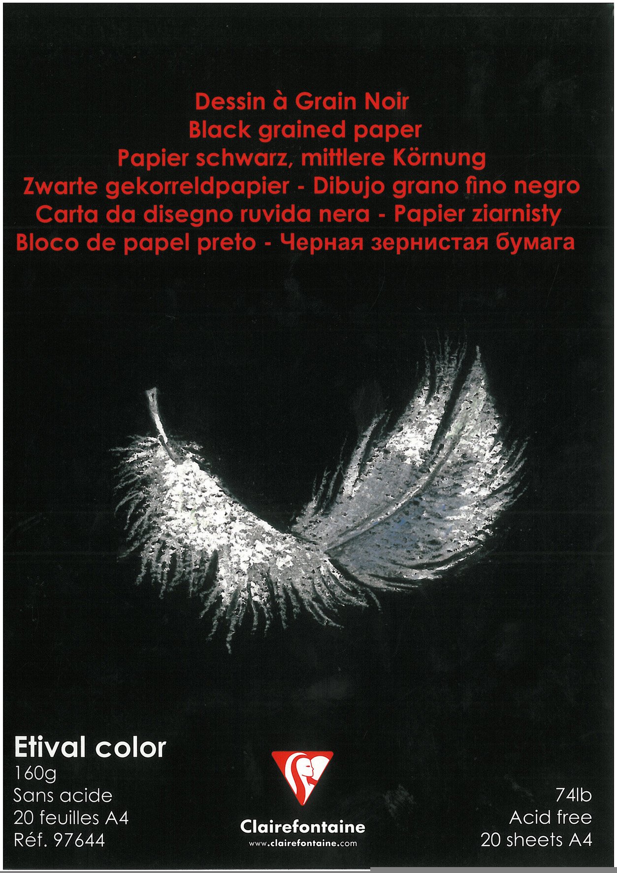 Clairefontaine - Ref 97644C - Etival Colour Black Grained Glued Paper Pad (20 Sheets of Paper) - A4 (29.7 x 21cm) - 160gsm Cellulose Art Paper, Grained Texture