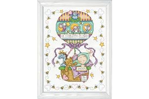 Tobin T21769 14 Count Balloon Ride Birth Record Counted Cross Stitch Kit, 11 by 14-Inch