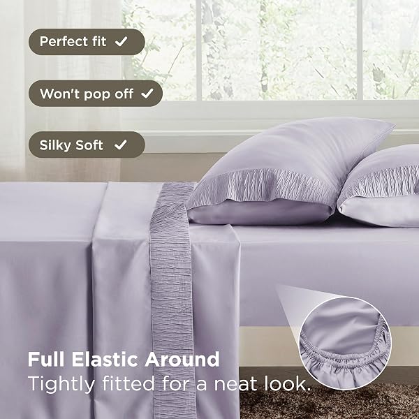 BEDSURE KING SIZE SHEETS SET – 4 PIECES SOFT KING SHEETS – BREATHABLE & COOLING – HOTEL LUXURY – EASY CARE POLYESTER MICROFIBER BEDDING FOR KIDS, WOMEN, MEN, LAVENDER