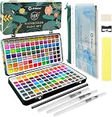 Artecho 168 Color Watercolor Set with Travel Box Brushes Papers