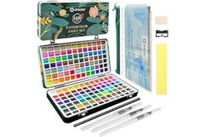Artecho Watercolor Paint Set 168 Colors in Portable Box, Travel Watercolor Set with Watercolor Papers and Brushes, Ideal for 