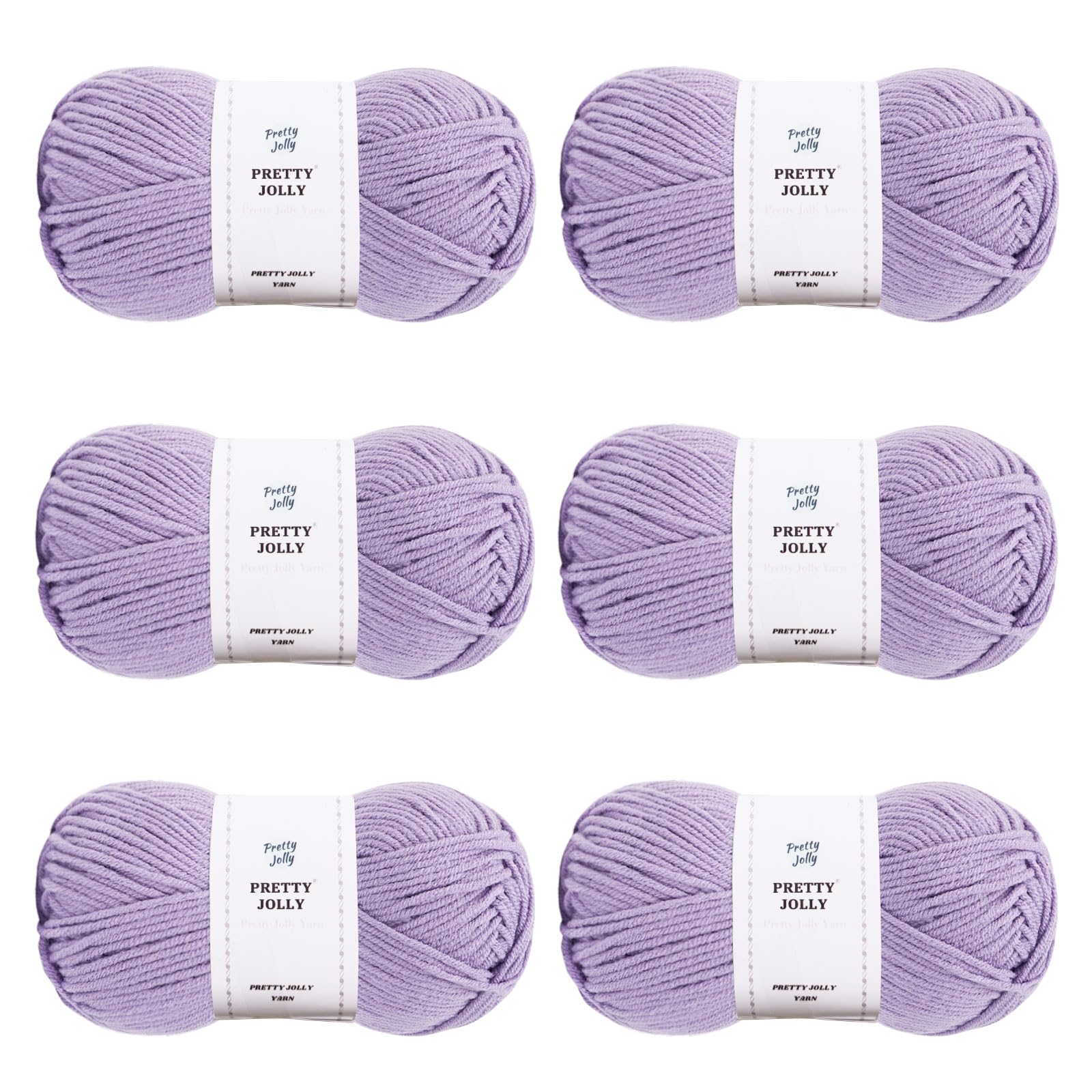 Pretty Jolly 300g Soft Assorted Colors Yarn, Sport Weight,100% Acrylic, 4 Ply, Bonbons Yarn for Crochet & Knit, DIY Project Starter Kit for Kids or Adults(6×132m) (Light Purple)
