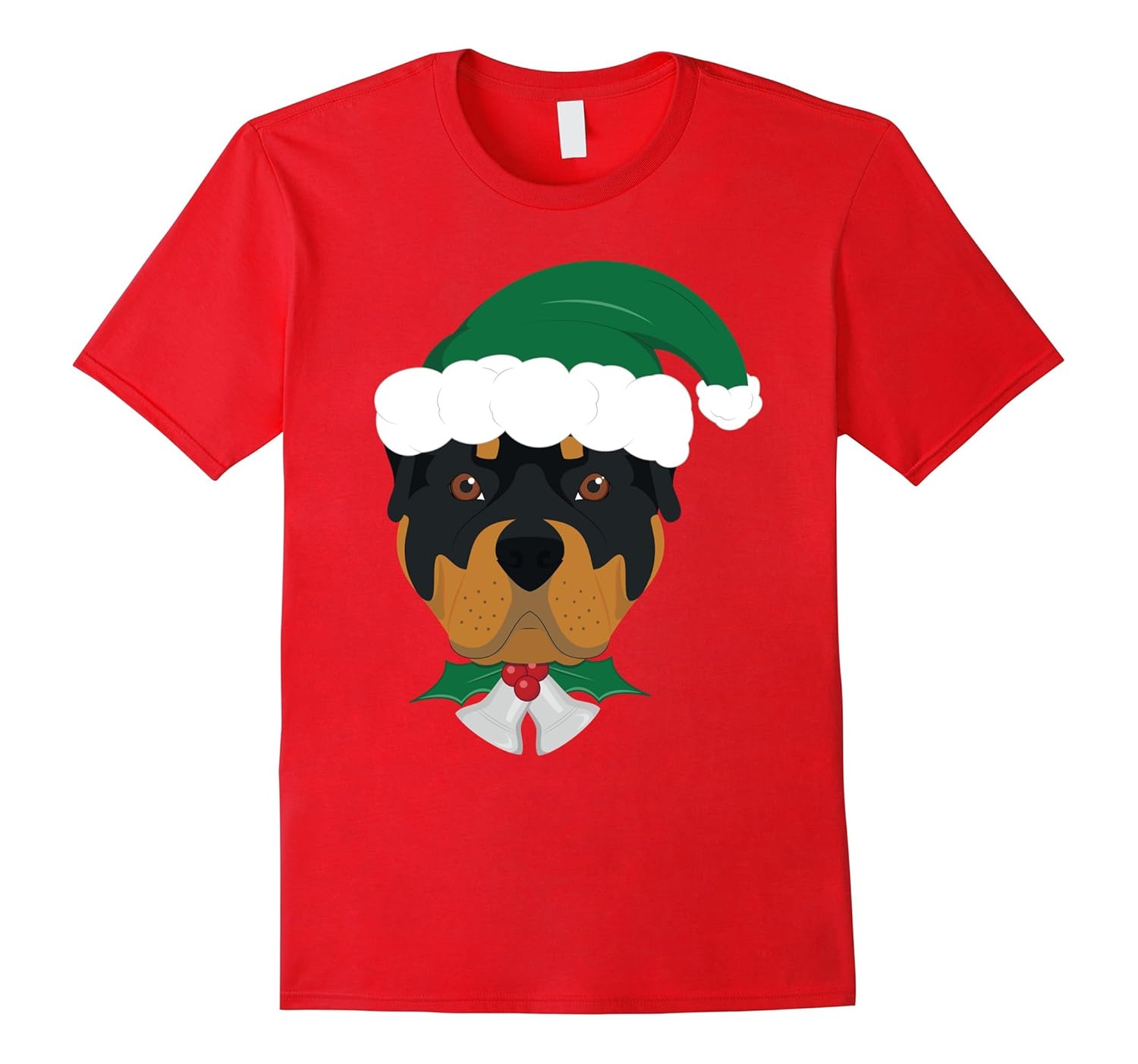 Rottweiler Dog With Green Santa's Hat and Bells Xmas Tshirt-ANZ