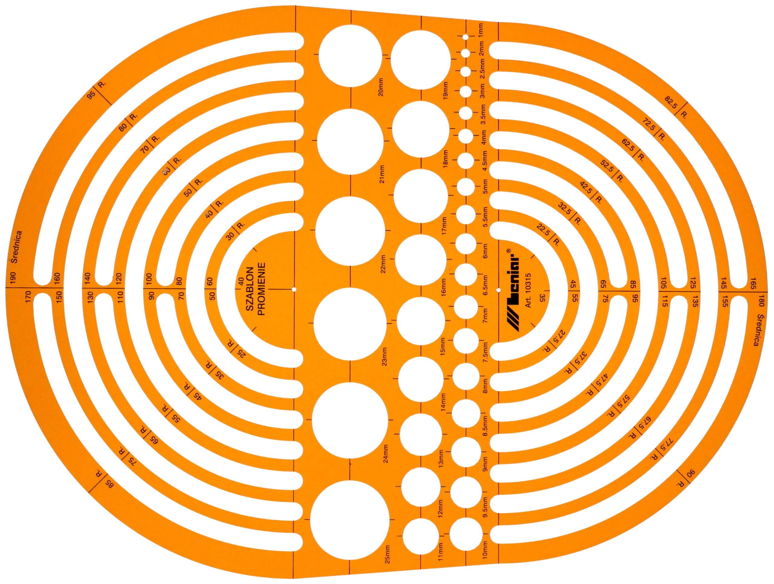 Leniar Technical Drawing Template - Circle Template for Precise Technical Drawing - Orange Transparent Plastic - Diameter 1 to 190 mm