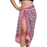 Hand Block Printed Cotton Sarong Wraps for Women – Lightweight Beach Swimsuit Cover Up, One Size Pareo 73 x 44 In