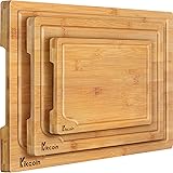 Bamboo Cutting Board, 3-Piece Kitchen Chopping Board with Juice Groove and Handles Heavy Duty Serving Tray Wood Butcher Block