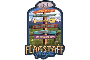 LANTERN PRESS Die Cut Sticker Flagstaff, Arizona, Destination Signpost, Contour Vinyl Sticker 3 to 6 inches, (Waterproof Decal for Cars, Water Bottles, Laptops, Coolers), Large