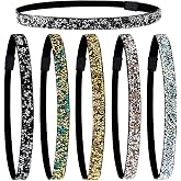 Syhood 6 Pieces Sparkly Elastic Headbands for Women Glitter Non-slip Felt Headband Rhinestone Women's Fabric Headband Hairband for Christmas Sports and Yoga Gift
