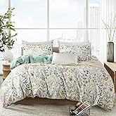 ERZRGA Duvet Cover Queen Size Floral 100% Brushed Microfiber Chic Flower Branches Pattern Bedding Set 3 Pieces for All Seasons, 1 Duvet Cover and 2 Pillowcases with Zipper Closure (Floral, Queen)