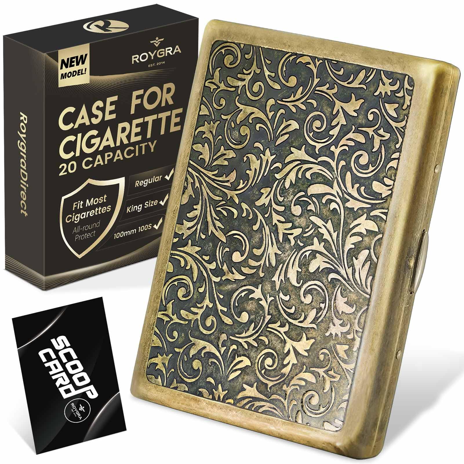 Photo 1 of roygra Cigarette Case, Spring Switch 20 Capacity Cigarette Holder Case for Men Women, Cigarettes Smoking Accessories for Smoke, Zinc Alloy Metal Vintage Box for Regular, King Size and 100mm 100's
