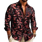 Barry.Wang Mens Western Shirts Silk Paisley Long Sleeve Button Down Dress Shirt Designer Mexico Cowboy Shirt Party Casual