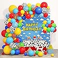 Amandir 152Pcs Toy Inspired Story Balloons Arch Garland Kit, Different Sizes 12 10 5 Cow Cloud Pattern Yellow Red Blue Green Confetti Latex Toy Story Balloons for Kids Birthday Baby Shower Decorations