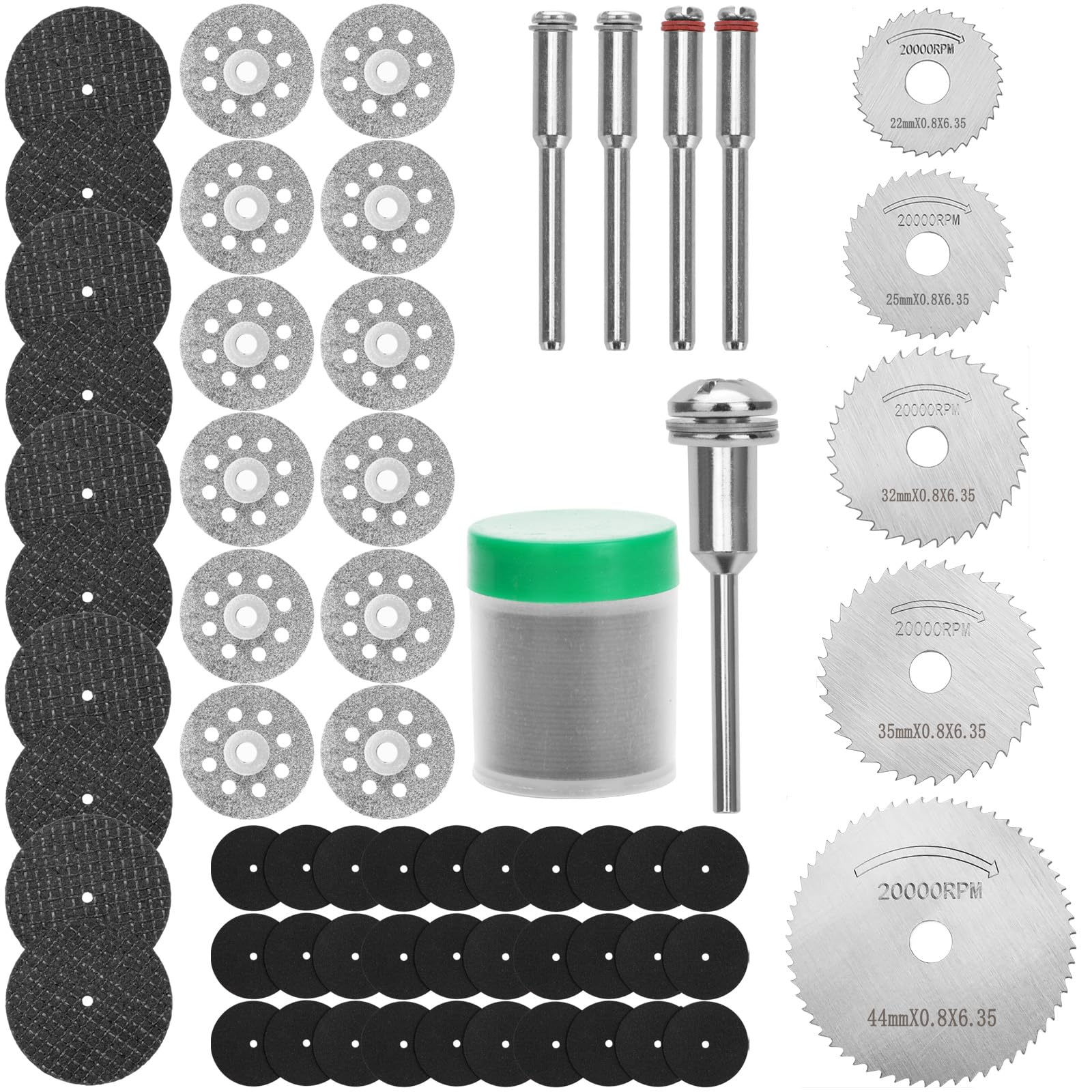 Nutmanel Diamond Cutting Wheel Discs Set 60Pcs, Cutting Disc Set for Rotary Tool Accessories, HSS Saw Disc Wheel Cutting Blades for Drills Rotary Tools, for Wood Plastic Metal Cutting Glass Stone