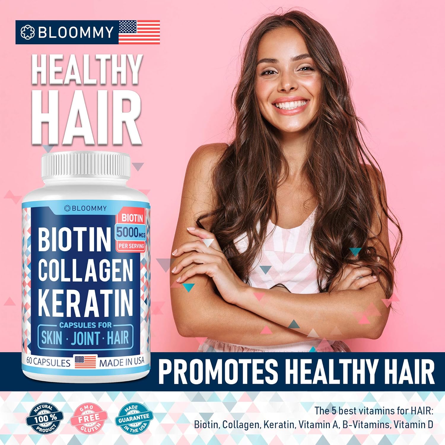 Biotin, Collagen & Keratin Capsules - Joints, Skin & Hair Natural Vitamins - Made in USA - Biotin & Collagen Supplements for Women - Collagen Pills for Hair Care - Collagen Peptides Pills - 60 caps: Health & Personal Care