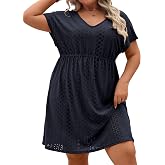Halife Womens Plus Size Swimsuit Cover Ups V Neck Beach Coverup Dress XL-5X | Hollow Out, Double Slits, V Neck, Plus Size Bat