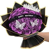 Waipfaru Glitter Roses Bouquet,Birthday Gifts for Women Mom,DIY Fake Flowers Bouquet with Birthday Stand-Up Signs,36 Purple Rose for Grandma Wife Friends