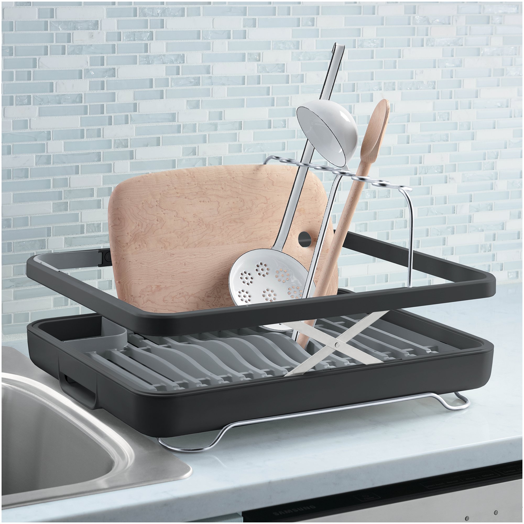 KOHLER Large Collapsible Storable Dish Drying Rack with Wine Glass