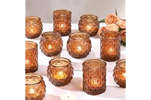 DARJEN Amber Votive Candle Holders Set of 24- Round Candle Holders Bulk, Glass Candle Holder for Vintage Decoration, Tea Lights Candle Holders for Wedding Home Party & Gift