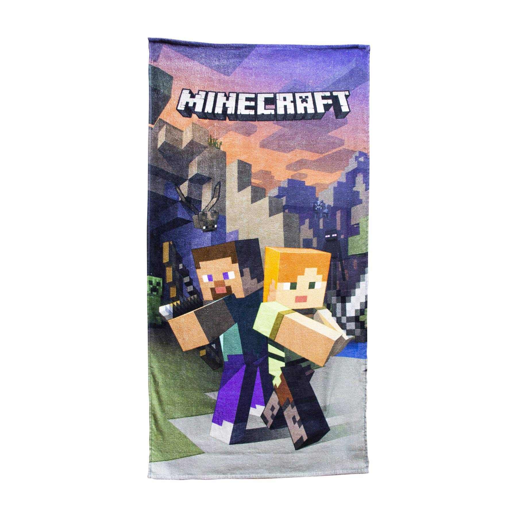 Minecraft Official Towel | Green Goodguys Design | Super Soft Feel 100% Cotton | Perfect for The Bath, Beach & Swimming Pool, Grey 140 x 70cm