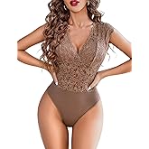 Avidlove Lace Bodysuits for Women Sexy V Neck Sheer Bodysuit Tops Snap Crotch One Piece Teddy