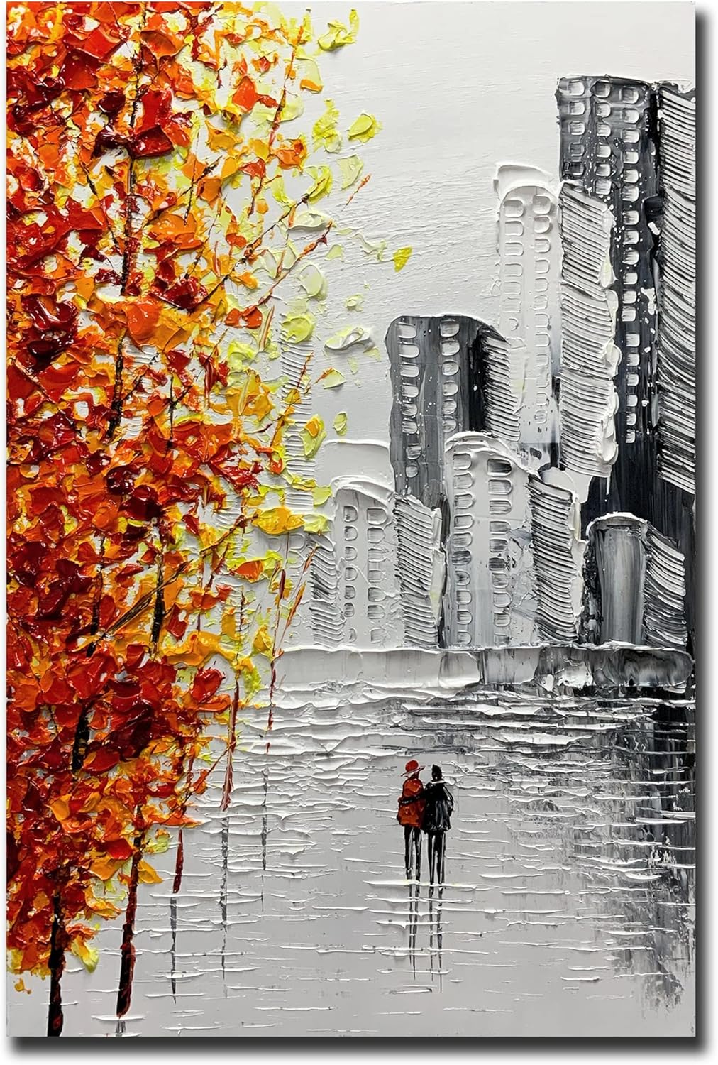 Paintings - Boieesen Art,24x36Inch Modern Romantic Hand Painted Textrred Abstract Wall Art Cityscape Oil Painting Contemporary Canvas Artwork for Living Room Bedroom Wall Décor