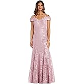 R&M Richards Women's Off The Shoulder Formal Gown - Glitter Lace Mermaid Evening Dress - Party & Cocktial Attire
