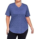 ForHailey Women's Plus Size Workout Tops V Neck T Shirts Loose Fit Yoga Clothing Summer Sport Tee XL - 5XL