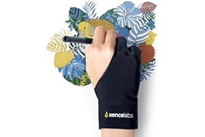 XENCELABS Drawing Glove, Breathable Artist Glove for Drawing Tablet, Two Fingers for Left Right Hand Design Black Size M