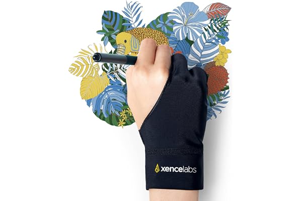 XENCELABS Drawing Glove, Breathable Artist Glove for Drawing Tablet, Two Fingers for Left Right Hand Design Black Size S