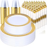 350 Piece Dinnerware Set for Wedding & Party,50 Guest Lace Design Plastic Plates,50 Plastic Silverware,50 Cups,50 Linen Like